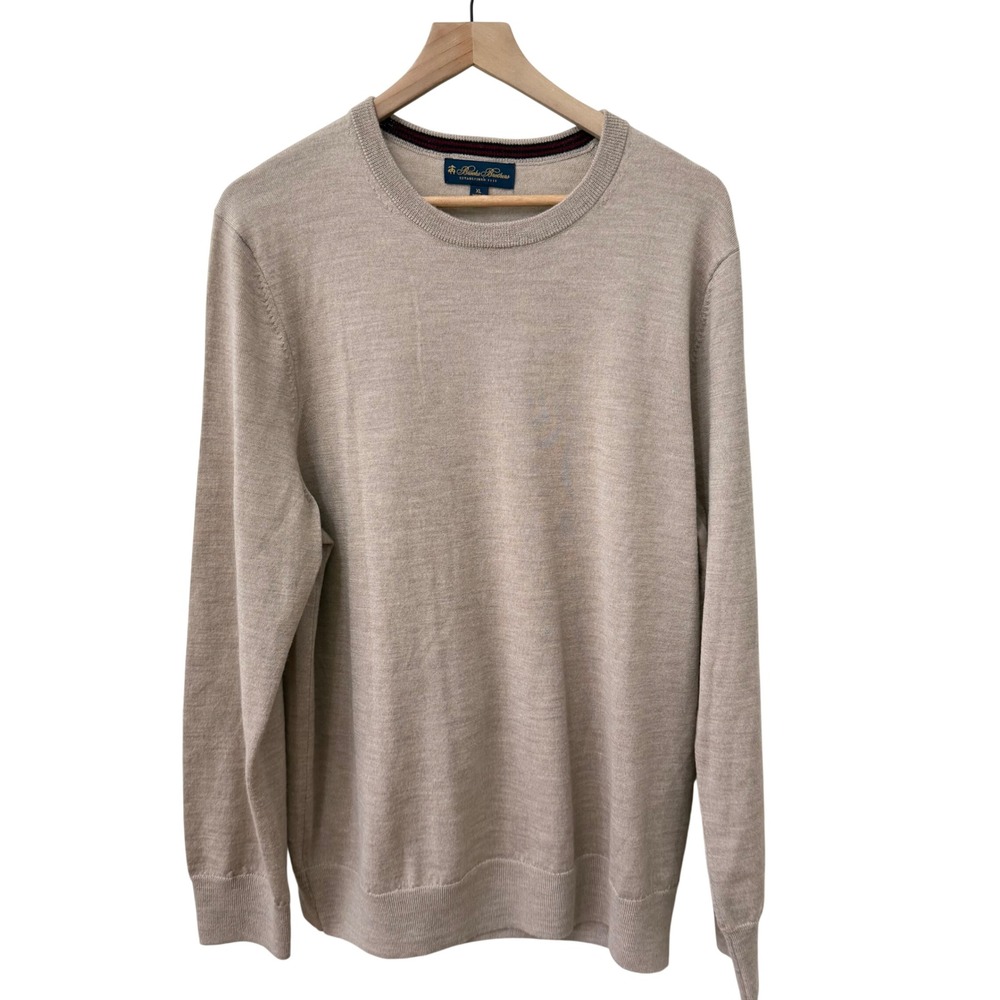 Brooks Brothers Sweater XL Tan Merino Wool Crewneck Long Sleeve